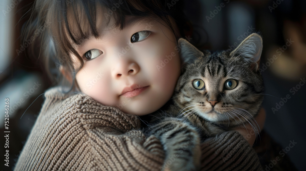 portrait of a child holding a cat