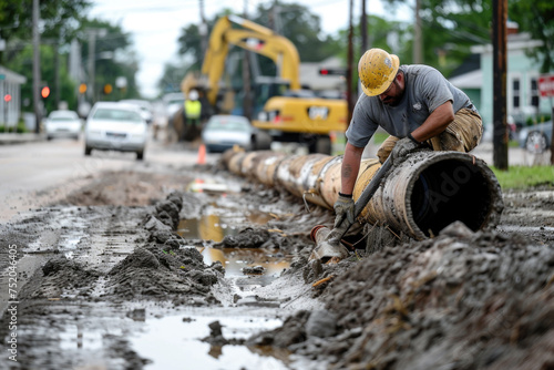 Man working to restore water pipes in New Orleans © Jasmina