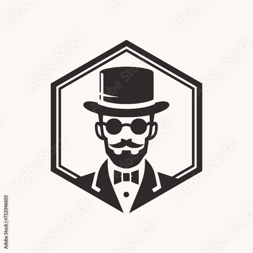 gentleman logo template. man with hat silhouette sign, symbol vector illustration.