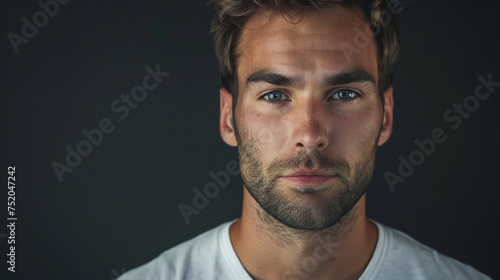 Guy man face close up portrait isolated on empty colored background