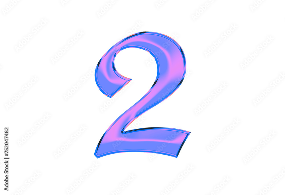 Number 3 isolated on a transparent background, hologram effect in blue and lilac tones.	
