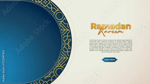 luxury ramadan Banner design with blue gradient and arabic ornament. Ramadan template design