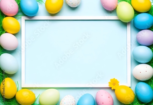 easter frame with eggs and flowers