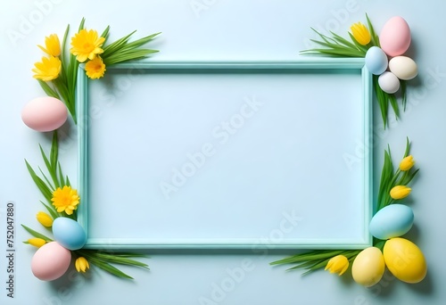 easter frame with eggs and flowers