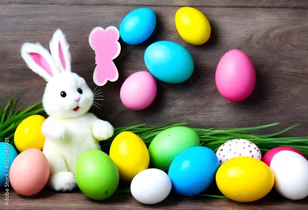 Fototapeta premium easter bunny and easter eggs