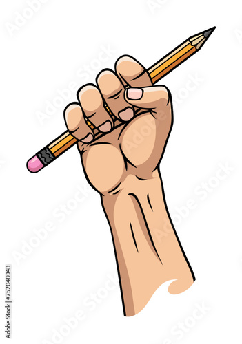 Hand fist holding pencil. Power of art concept. Tools for drawing. Motivation poster tool for drawing. Vector illustration flat style design