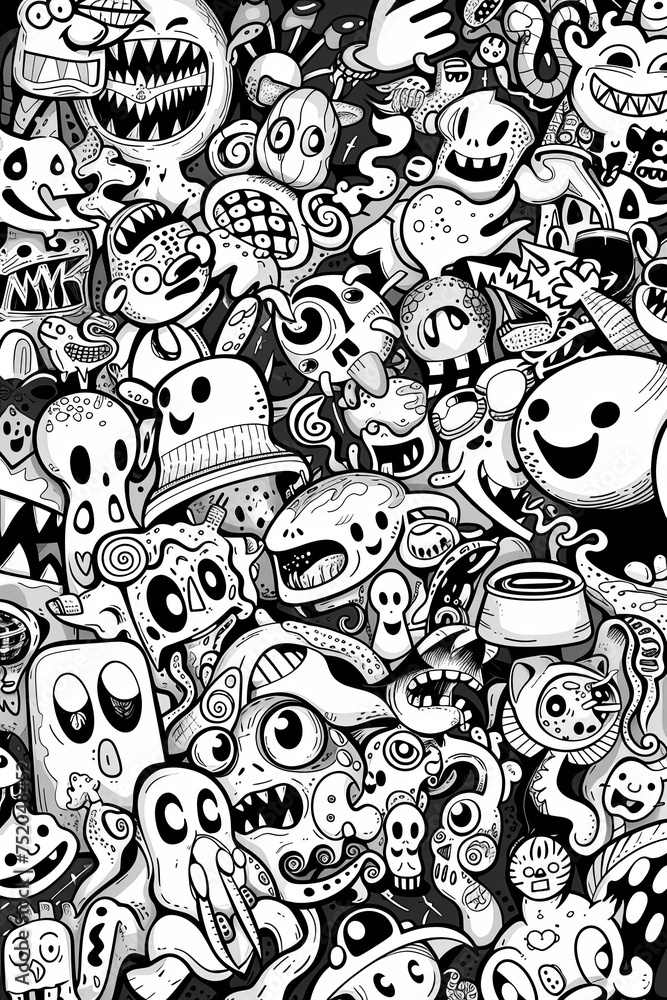 create a semi-busy picture, clean and sharp cartoon Doodles of cute small imaginary nothings,Generative AI create a semi-busy picture, clean and sharp cartoon Doodles of cute small imaginary nothings,Generative AI