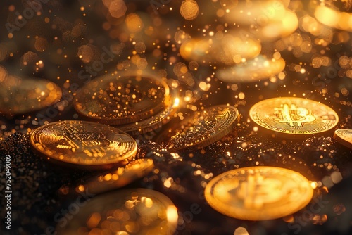 Cryptocurrency golden bitcoin coin. Crypto currency Bitcoin (BTC): Bitcoin golden coins on a chart, Blockchain technology, bitcoin mining concept.
