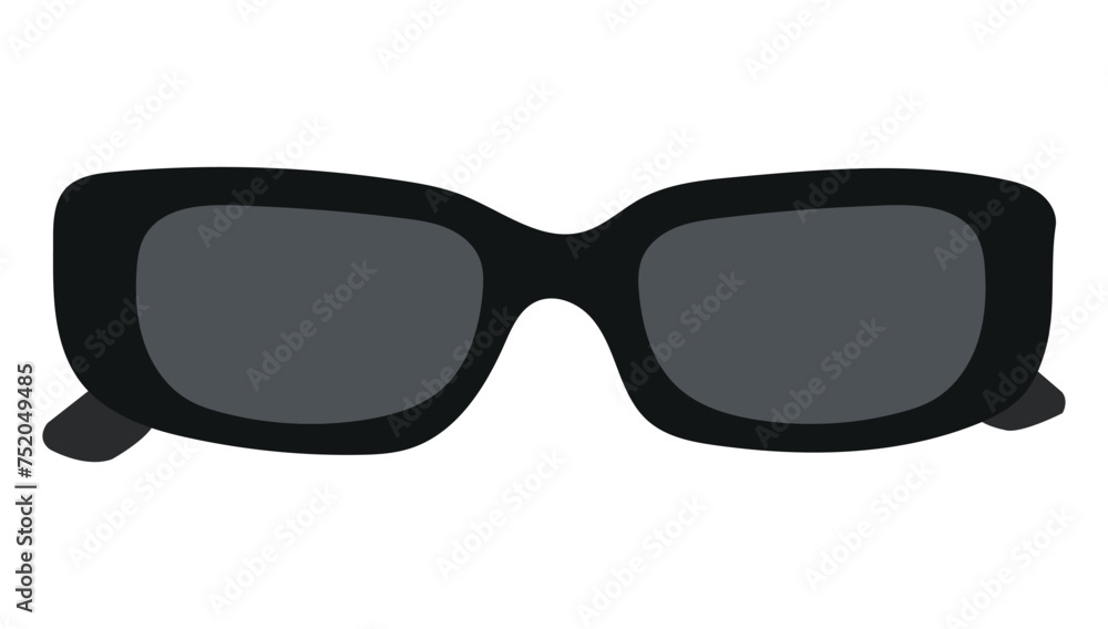  Sunglasses Vector Illustration. Oblong sunglasses icon with black frames. Polarized geek glasses, hipster sun lens ocular.  - obrazy, fototapety, plakaty 