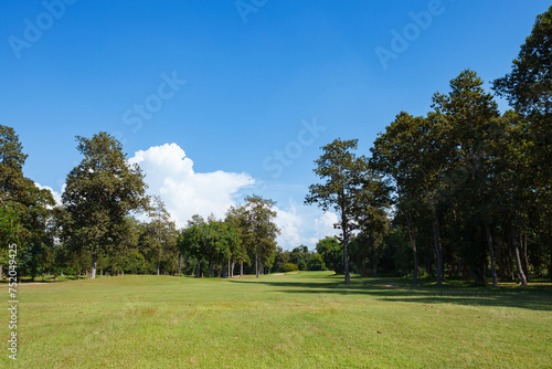 Golf course with blue sky background