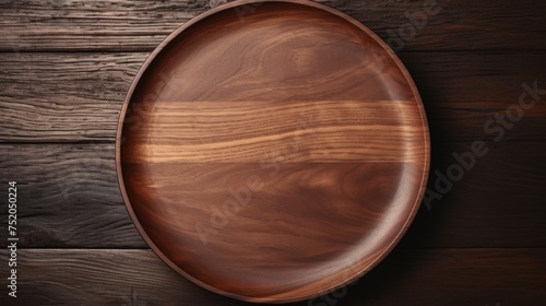 A wooden plate on top of a wooden table. Perfect for food and kitchen themes