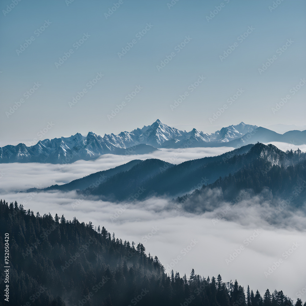 Mountain range in the fog