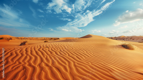 Desert landscape with sand dunes under a clear sky