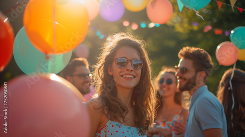 People are wearing sunglasses at the summer party, adding a cool and stylish vibe to the atmosphere