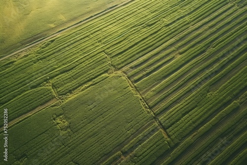 An aerial view of a field of crops, suitable for agricultural concepts