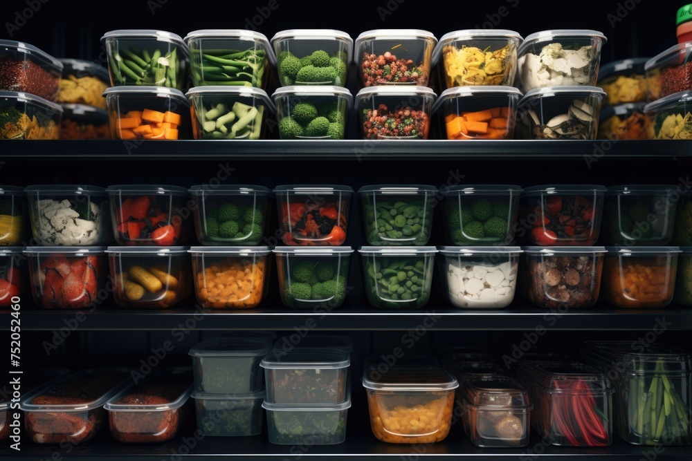Plastic containers filled with food items, ideal for kitchen organization