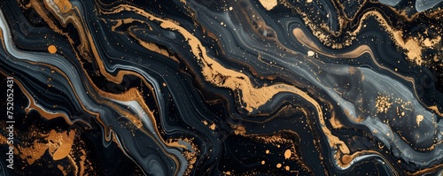 Abstract marble pattern with liquid ink texture, featuring luxurious black, gold colors, and crack textures.