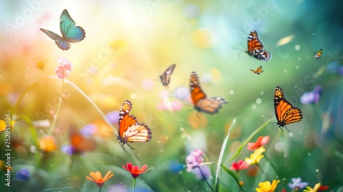 Beautiful butterflies flying in nature.