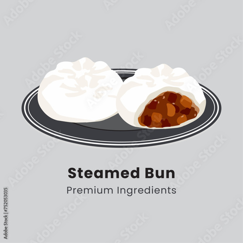 Hand drawn vector illustration of steamed bun chinese food
