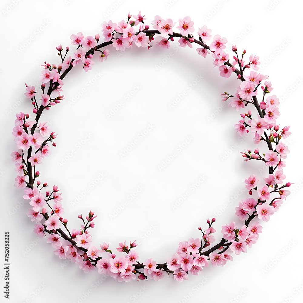 a circle of cherry blossom on a white background