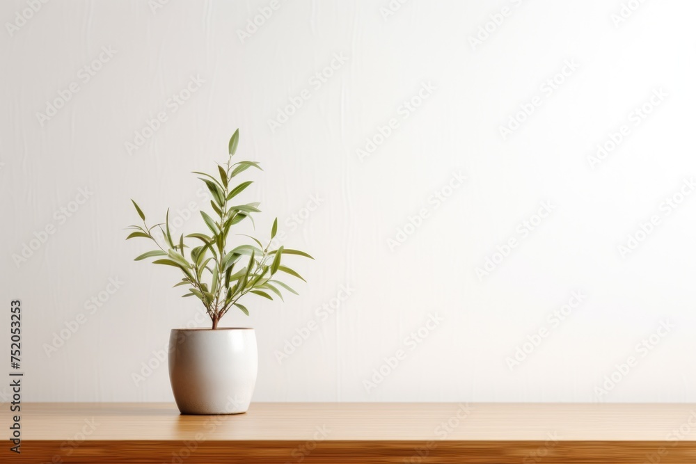 A potted plant placed on a rustic wooden table. Suitable for home decor or gardening concepts