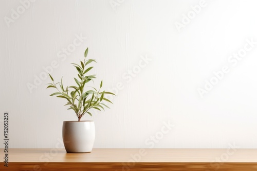 A potted plant placed on a rustic wooden table. Suitable for home decor or gardening concepts © Fotograf