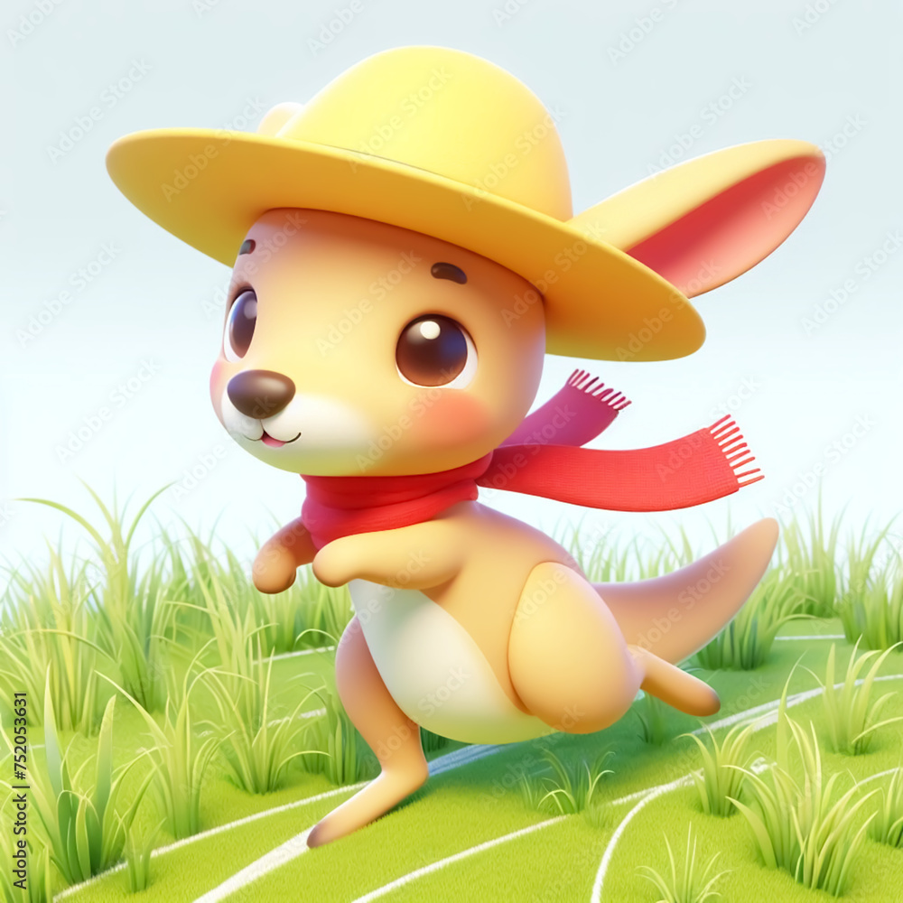 Fototapeta premium 3D funny kangaroo cartoon. Wild animals for children's illustrations. AI generated