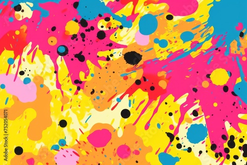 Playful and whimsical pop art color paint splatter  arranged in a dynamic and cheerful pattern for an animated background  Generative AI