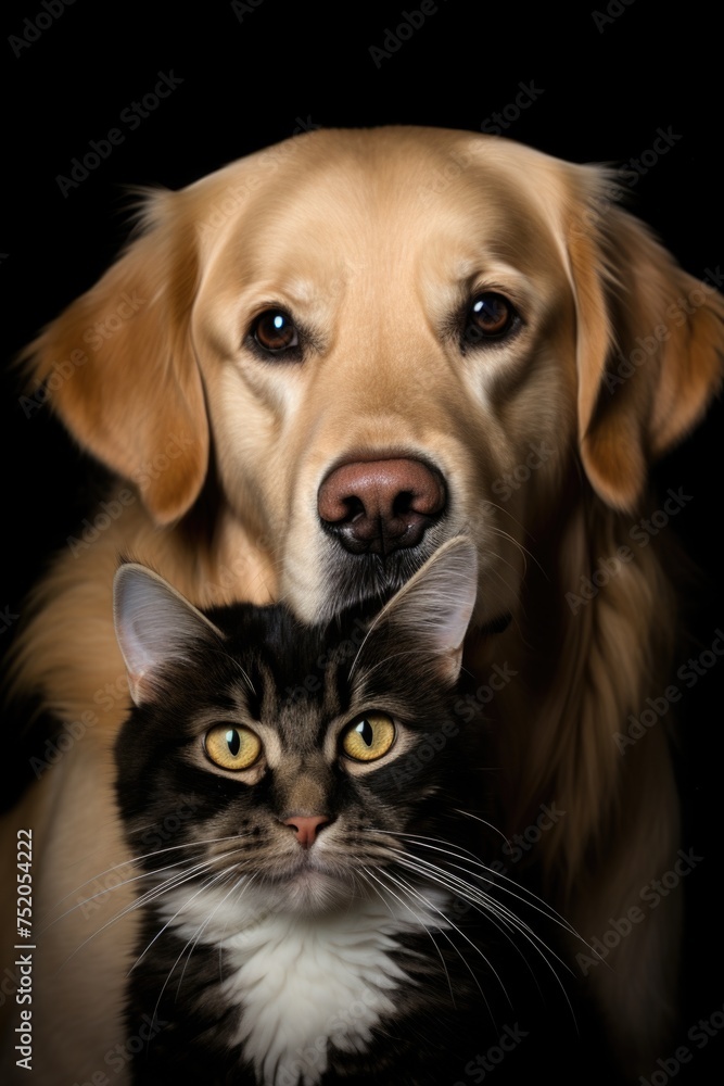 A dog and a cat posing for a picture, suitable for pet lovers