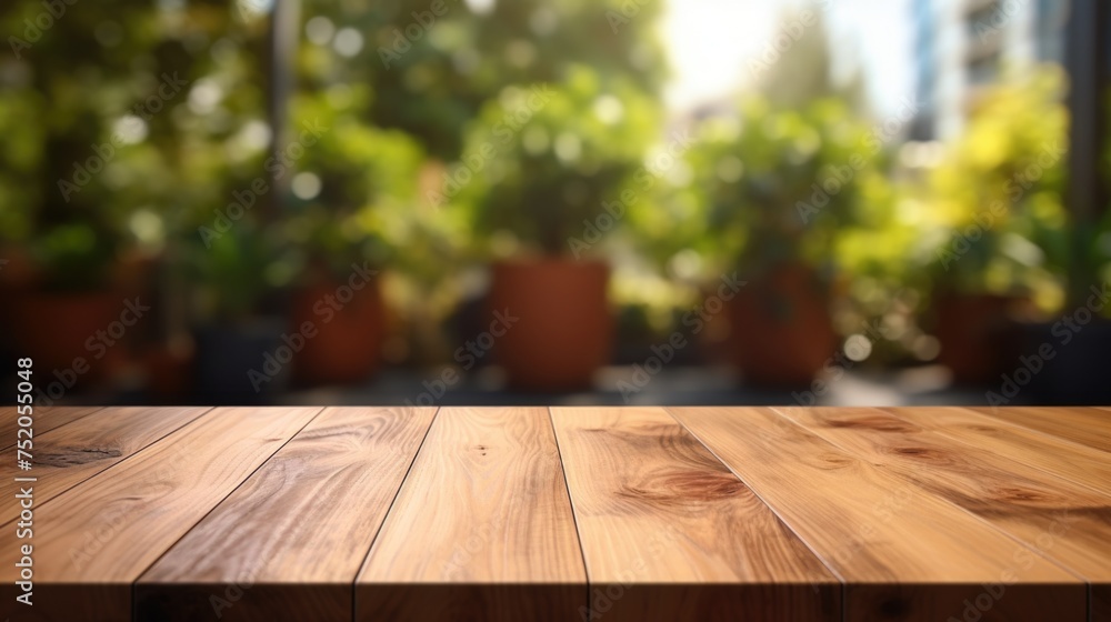 A simple wooden table with a blurred backdrop. Suitable for various design projects A simple wooden table with a blurred backdrop. Suitable for various design projects