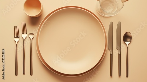 A simple table setting with essential dining items. Ideal for food and restaurant concepts