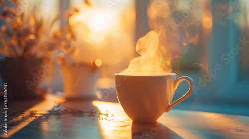 Embracing the Morning A Cozy Cup of Steaming Coffee Sets the Scene for a Delightful Start to the Day