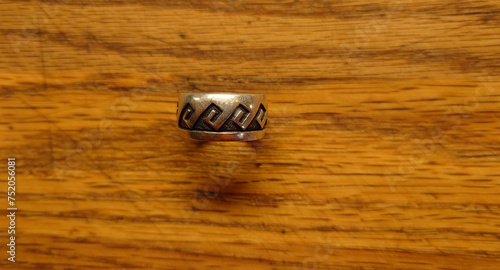 фотографія contemporary Hopi overlay silver ring with geometric water wave design