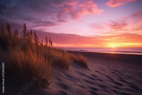 A beautiful sunset scene over sand dunes, perfect for travel or nature concepts © Fotograf