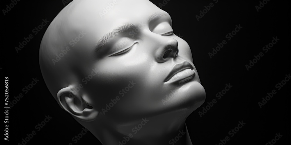 A black and white photo of a mannequin head. Suitable for various design projects