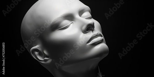 A black and white photo of a mannequin head. Suitable for various design projects