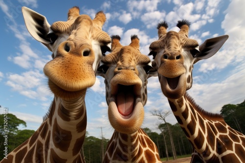 Trio of Playful Giraffes Up Close © Julia Jones