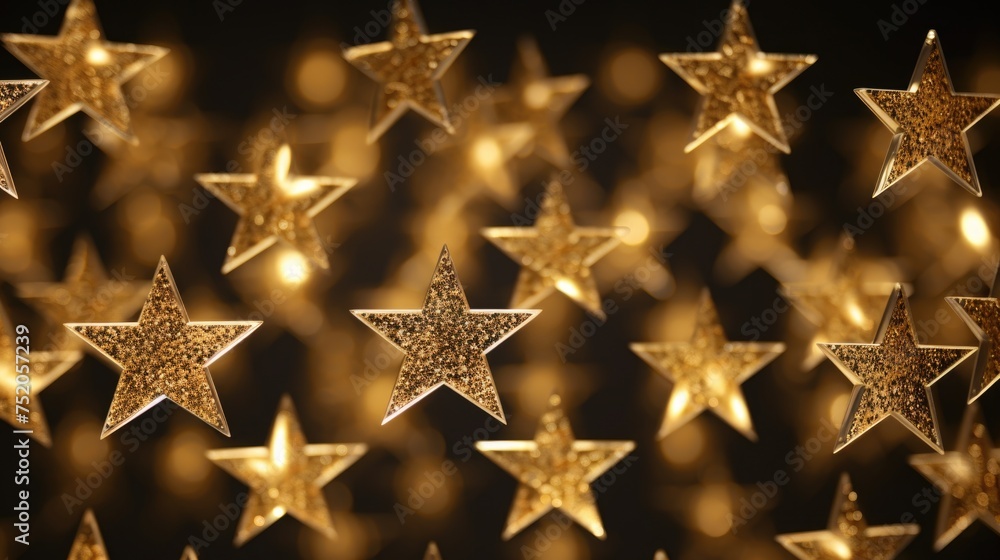 A cluster of golden stars suspended from above. Ideal for festive decorations A cluster of golden stars suspended from above. Ideal for festive decorations