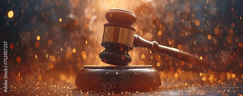 Capturing the Impact of a Gavel Strike, Symbolizing a Legal Victory in Cinematic Style. Concept Legal Victories, Gavel Strike, Cinematic Impact, Symbolic Imagery photo