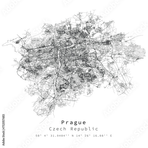 Prague Czech Republic detail street map,vector element image for marketing ,digital product ,wall art and poster prints.