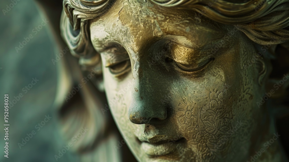 Close-up of a statue depicting a woman's face. Perfect for art and sculpture concepts