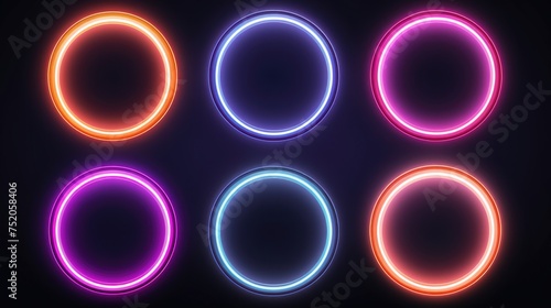 Bright neon circles on a dark background. Suitable for modern design projects