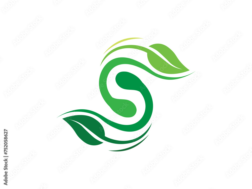 Fototapeta premium vector leaf, Initial Letter S With Leaf Luxury Logo. Green leaf logo Template vector Design.