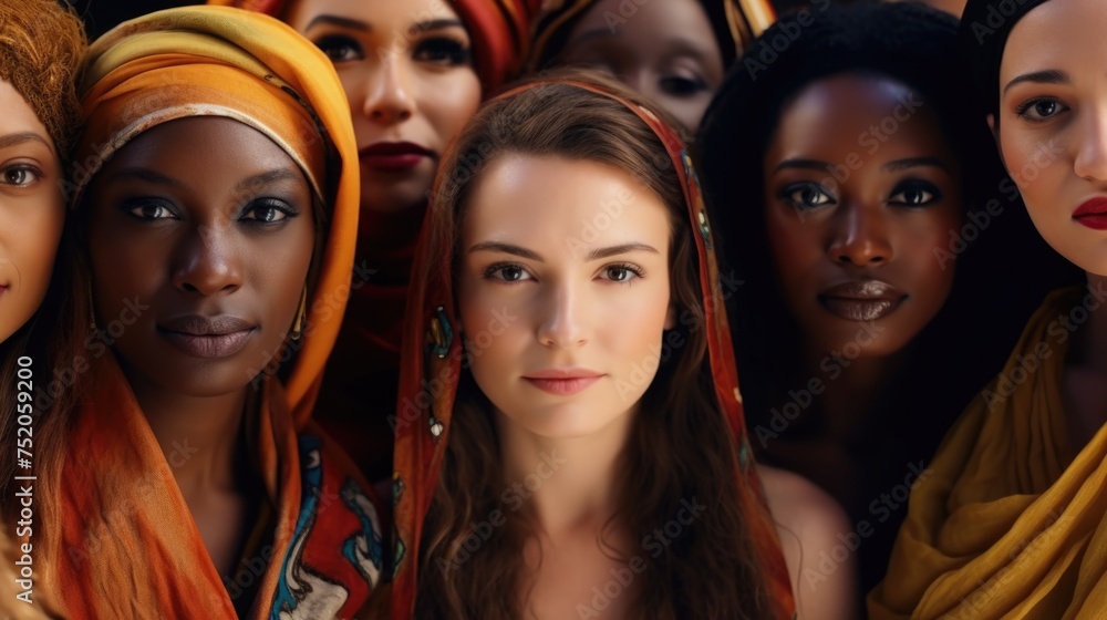 A group of women standing next to each other. Perfect for diversity and unity concepts