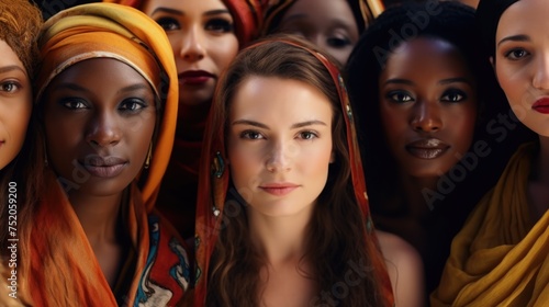 A group of women standing next to each other. Perfect for diversity and unity concepts