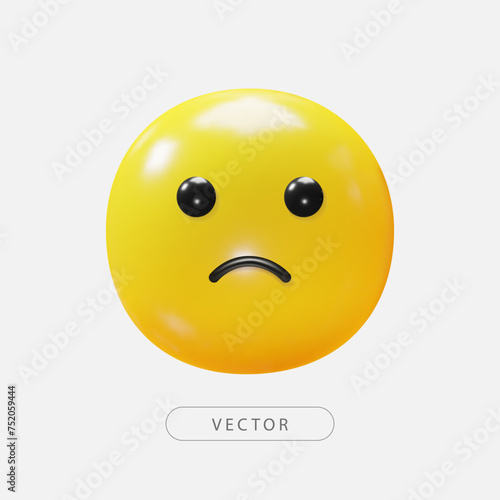 Sad emoji 3d render icon. Melancholy face emoji emoticon icon illustration. Sticker sad emoji. 3d render. Vector illustration.