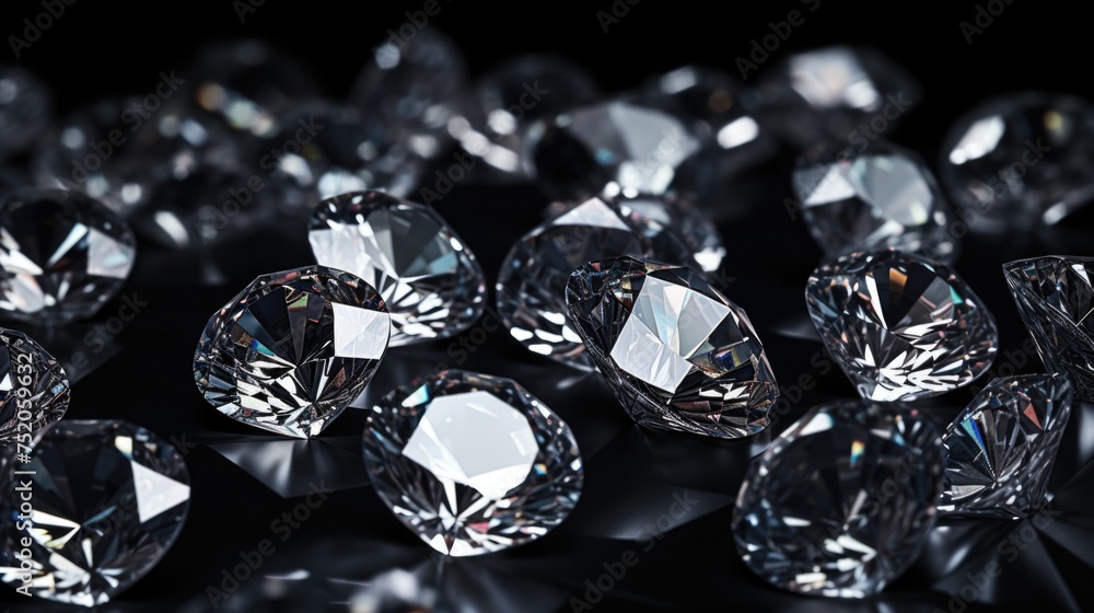A bunch of diamonds displayed on a black surface. Ideal for luxury and jewelry concepts A bunch of diamonds displayed on a black surface. Ideal for luxury and jewelry concepts