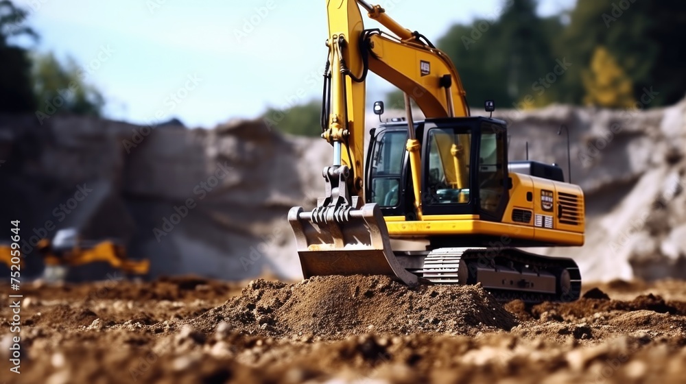 Fototapeta premium Toy excavator sitting on a pile of dirt, suitable for construction themes