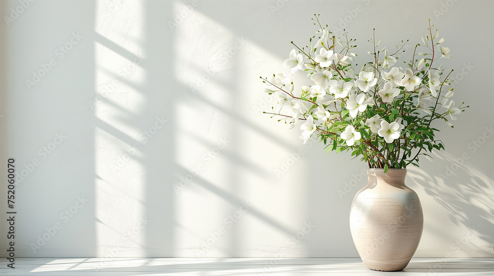 home interior with white flowers in a vase on a light background for product display home interior with white flowers in a vase on a light background for product display