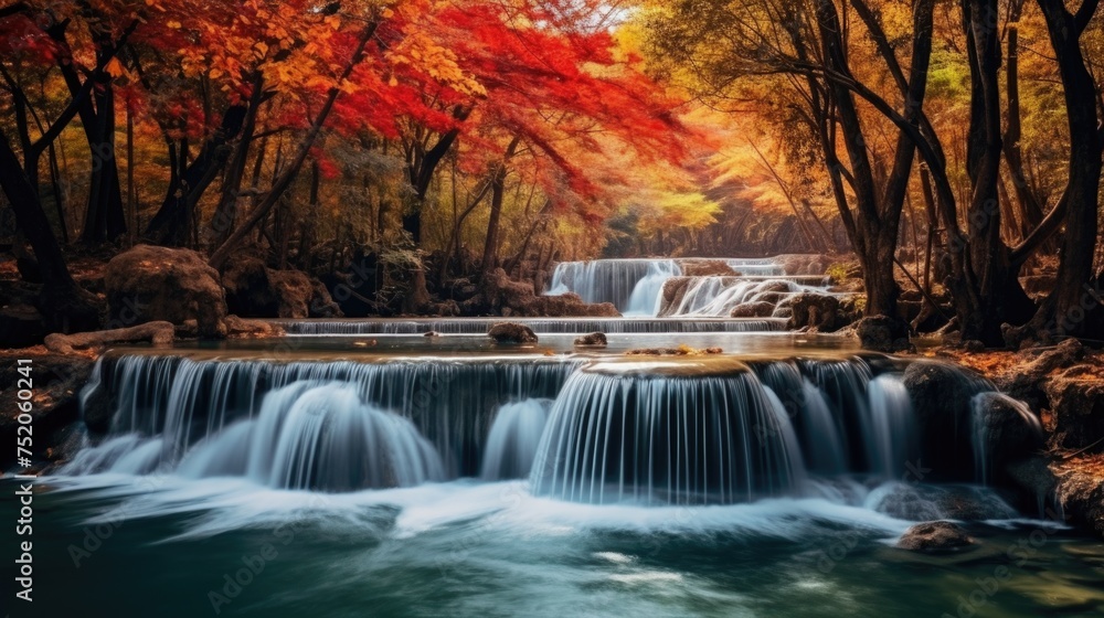 A peaceful waterfall in a lush forest setting. Ideal for nature-themed designs